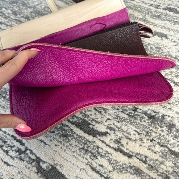 Italian Leather hand sewn Bordeaux burgundy bag crossbody attache top handle - Picture 3 of 16